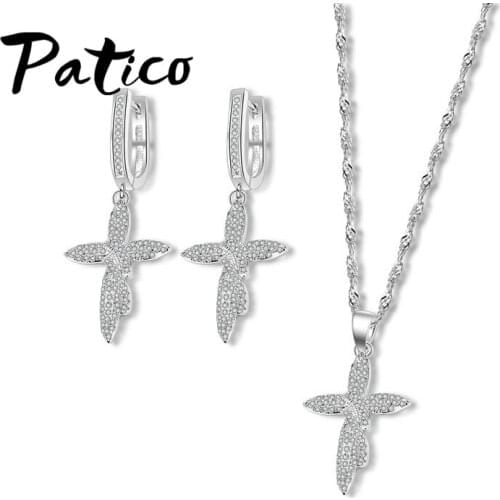 925 Sterling Silver Jewelry Sets Special Cross Necklace Chain Drop Earrings Bijoux For Women Girl Cubic Zirconia 3Pcs/Set