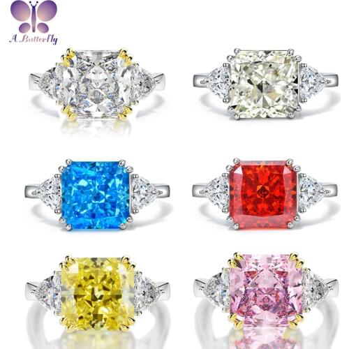 925 Sterling Silver Super Luxury 10X10MM Ice Cut Rectangular High Carbon Simulation Colored Diamonds Female Engagement Ring