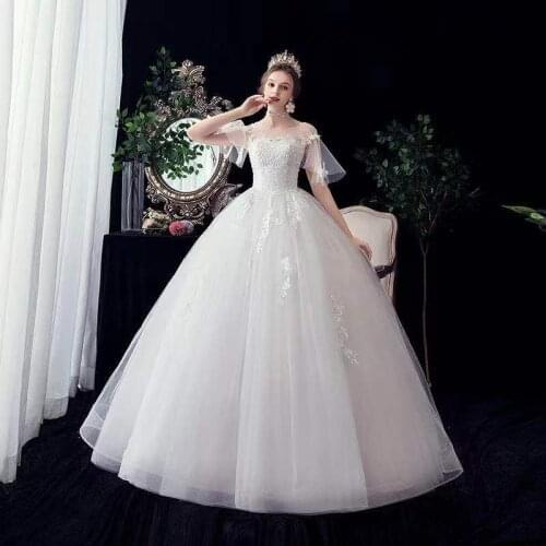 New O-Neck Pleat Short Sleeves Wedding Dress Embroidery White Empire Floor-Length Elegant Plus Size Wedding Gowns For Women G330
