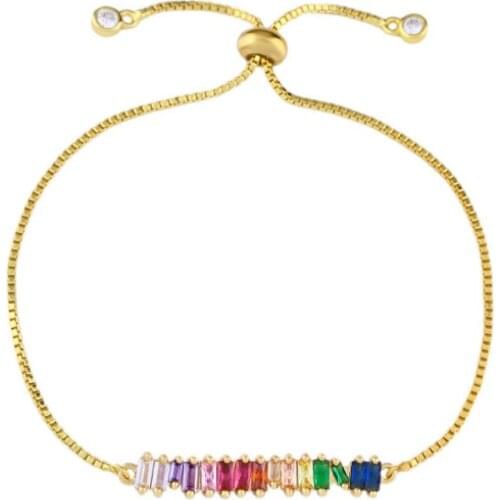 Gold Rainbow Bar Bracelet Crystal Girls Adjustable Chain Tennis Bracelet Colorful Jewelry Zircon Charm Bracelet
