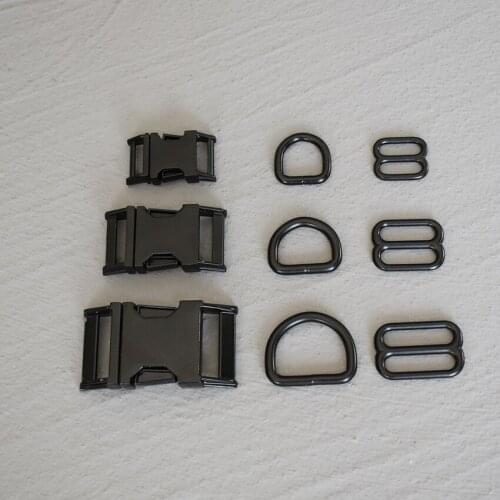 1 Set 15mm/20mm/25mm Webbing Metal Hardware D Ring Adjuster Belt Strap Slider Release Buckle Three-Piece Use For DIY Dog Collar