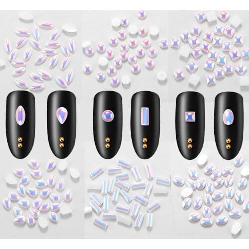 1 Pack AB Colorful Pearl Shiny Gems For Nails 3D Aurora Pearls Stones Nail Art raindrop/Square/Horse Eye Shaped For DIY Manicure