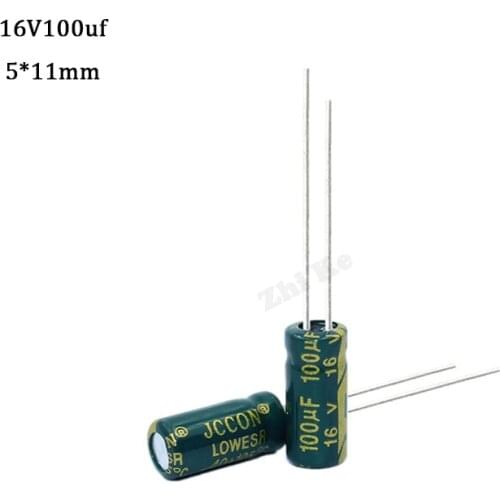 50pcs/lot 100UF 16V 100mf 105C 5X11mm High frequency low impedance Aluminum Electrolytic Capacitor 16V100UF radial lead 20