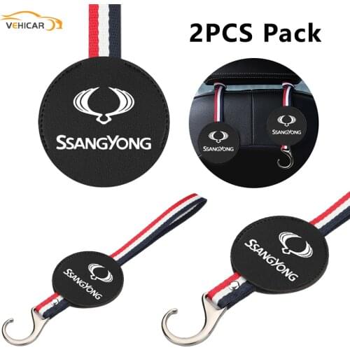 VEHICAR 2PCS Car Seat Back Organizer Universal Headrest Hooks Storage For SSANGYONG Auto Handbag Clothes Coats Grocery Bags