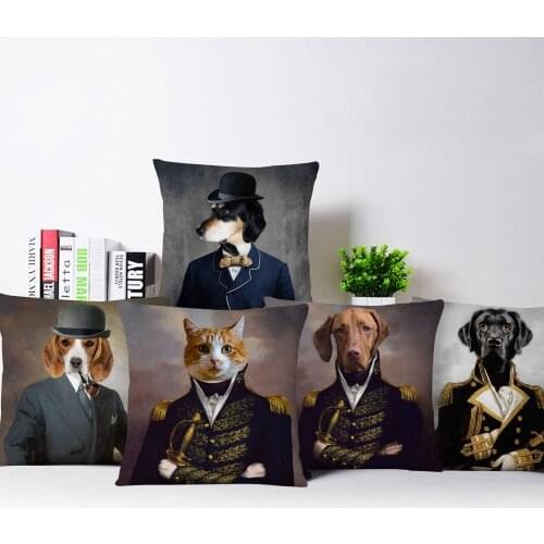 Dog Cat Animals Cosplay Home Decorative Sofa Pillow Case Beige Linen Cushion Cover 45X45cm Boy and Girl Favor Bedroom Decor