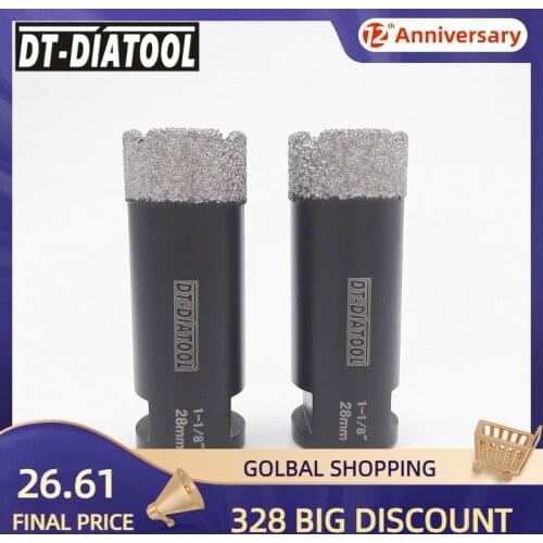 DT-DIATOOL 2pcs 5/8-11 Thread Dia 1-1/8" Vacuum Brazed Diamond Dry Drilling Core Bits Porcelain Tile Granite Marble Hole Saw