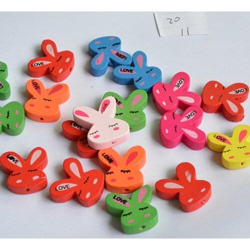 Hot Sell DIY Rabbit, long ear Wooden Beads animal , Lovely Spacer Beading Wood Beads Toys For Baby DIY Crafts Kids Toys 10pcs