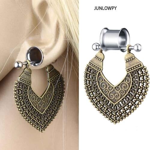 JUNLOWPY Mix 6-16mm 60pcs Flesh Tunnels Double Flared Ear Plug with Tongue Barbell Dangle Earring Expander Piercing Body Jewelry