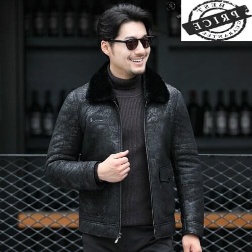 Quality Real High Fur Coat Short Sheep Shearling Jacket Men Warm Winter Clothes Wool Collar Korean 2021 Veste Homme 6a LW