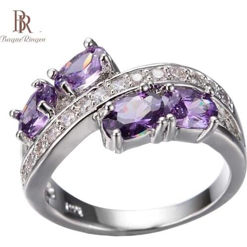 Bague Ringen 100% 925 Sterling Silver Finger Ring Natural Amethyst Wedding Engagement Rings For Women Fine Jewelry Size 6-10