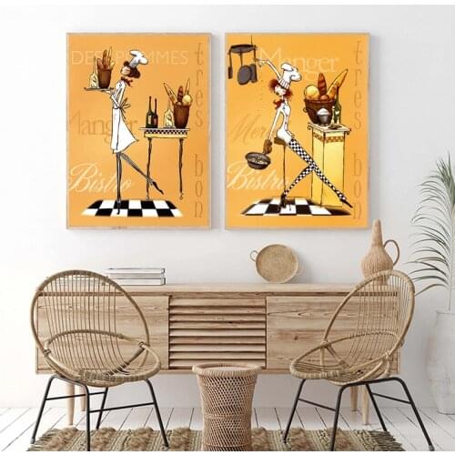 Nordic Creative Female Chef Canvas Painting Wall Posters Prints Wall Art Pictures For Kitchen Decor Home Decor No Framed