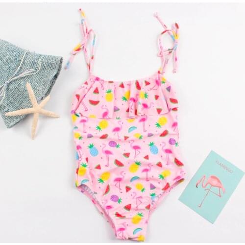 Fruit print girls swimwear 2020 flamingo summer children swimsuits kids one piece swimsuit bandage beach wear bathing suit A148