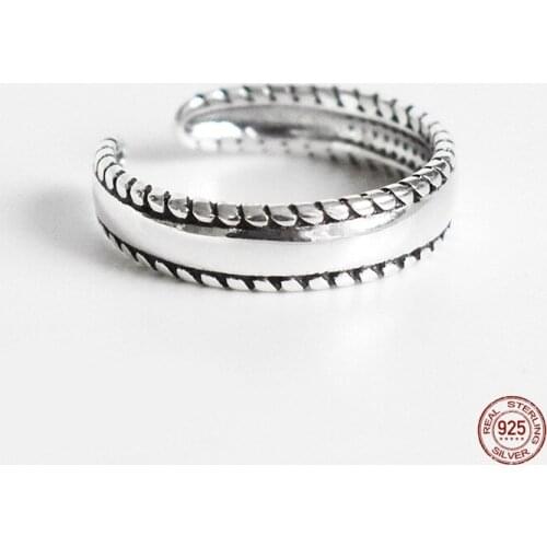 LKO 925 Sterling Silver Vintage Weave Glossy Opening AdjustableTail Rings Korea Style CHIC 2021 Trend Accessories For Women