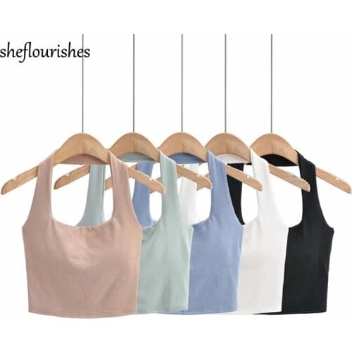 Vintage tank top women backless tops summer sleeveless top women sexy halter tops corset black crop tank top chest pad tops blue