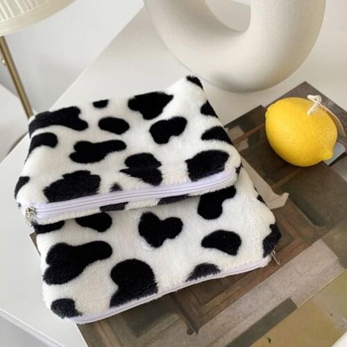 Cute Milk Cow Print Mini Coin Purse Money Change Plush Storage Bag Zipper Wallet LX9F