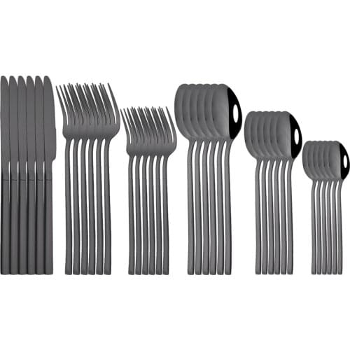 36Pcs/6Set Black Western Dinnerware Set Stainless Steel Tableware Cutlery Set Dessert Fork Knife Spoon Flatware Silverware Set