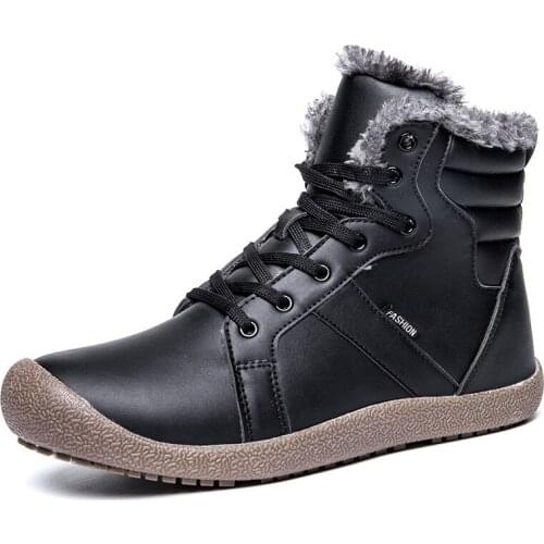 New mens warm leather winter ankle snow boots plus velvet thickened tube soft anti-skiing boots lace up Waterproof Plus Size
