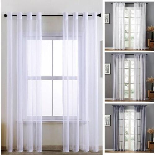 100*250cm Solid Color Curtain Tulle Window Curtain Living Room Bedroom Decorative Curtain