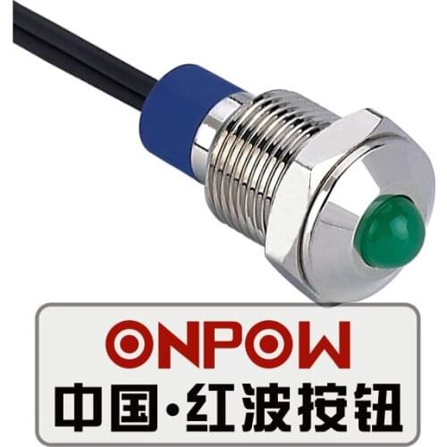 ONPOW 10mm Domed Dot illuminated Nickel plated brass Signal lamp, indicator lamp, indicator light (GQ10G-D/G/6V/N-Y) CE,RoHS