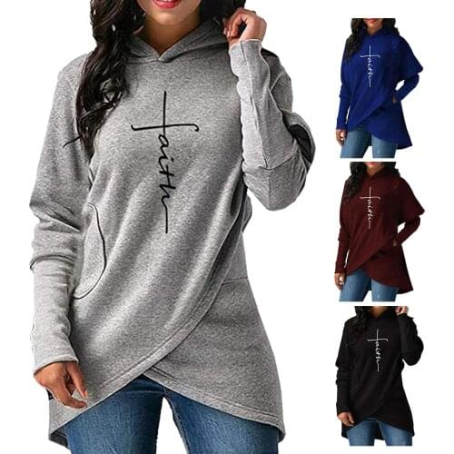 Autumn Winter Women Fashion Irregular Hem Hoodie Sweatshirt Cross Embroidery Pullover Plus Size 5XL Warm Clothes For Female