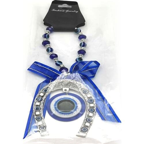 Horseshoe Round Flat Eyes Palm Elephant Owl Turtle Blue Ribbon Key Chain Pendant Doors And Windows Decoration Wall Hanging Evil