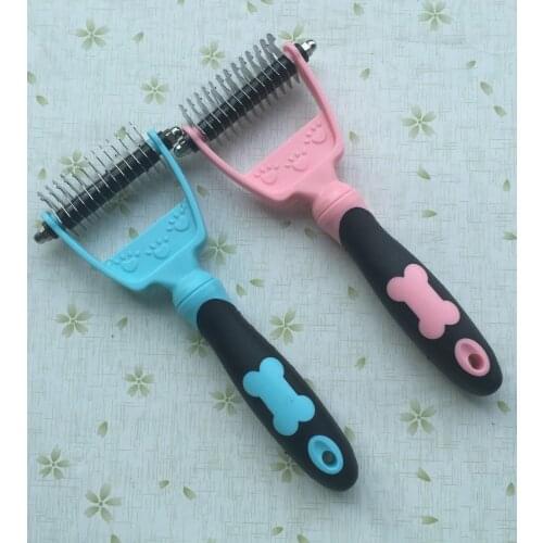 Rake07 Double Side Dog Brush Dematting Matbreaker Grooming Deshedding Trimmer Tool Comb Pet Brush Rake 11 Blades