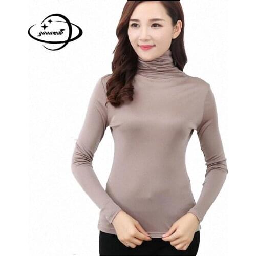 Size L-3xl Women T Shirts Spring Autumn Female 100% Pure Silk Long Sleeve Tee Ladies Turn-down Collar Tops Casual T-shirt Y85