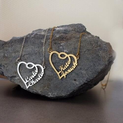 Romantic Double Heart Necklace Custom Name Necklace Women Personalized Nameplate Pendant Choker Stainless Steel Jewelry Gifts
