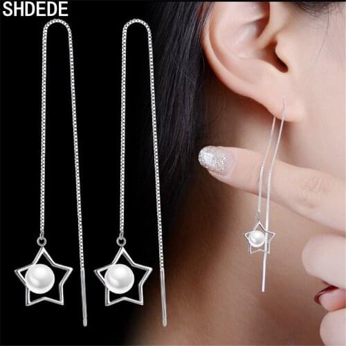 SHDEDE Long Earrings Fashion Jewelry Korean 925 Silver Drop Ear Line Earing Wedding Party Anniversary Gift Stars -WH122