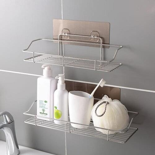 Love Shape Stainless Steel Anti-rust Punch-free Wall Mount Sundries Storage Rack Shelf Kitchen Bathroom Organizer