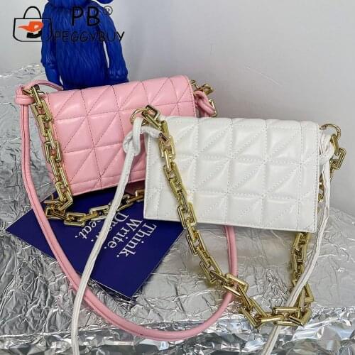 Retro Women Geometric Embroidery Pattern Shoulder Crossbody Bag Fashion Rectangle PU Leather Solid Color Thick Chain Handbags