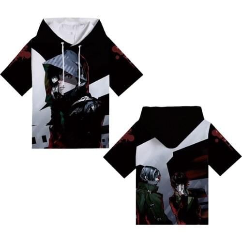 Anime Tokyo Ghoul 3D Hoodies Autumn Fashion Hoodie harajuku Hip Hop Men Women Short Sleeve Hooded Sweatshirt