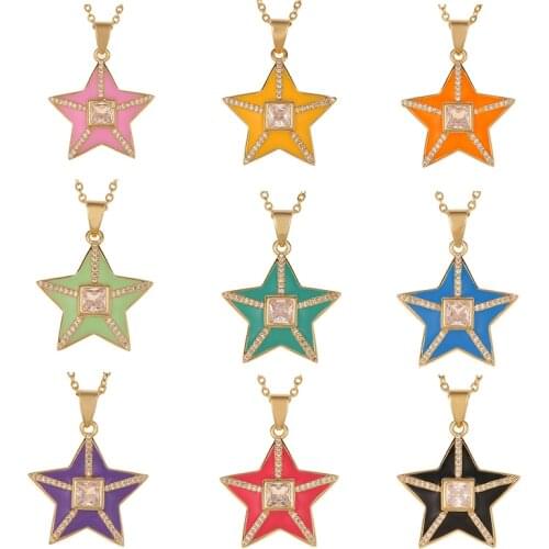 2021 New Shiny CZ Five-pointed Star Zirconia Pendant Necklace Color Enamel Dripping Oil Necklace Trendy Friendship Jewelry Gift