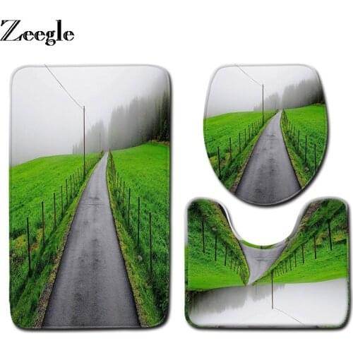 Zeegle 3pcs Bathroom Rug Set Flannel Soft Toilet Pedestal Rug Absorbent Foot Mat Bathroom Doormat Toilet Seat Cover Toilet Set