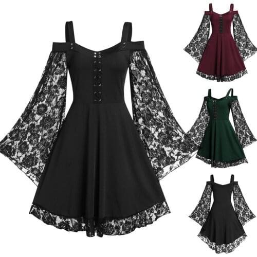 Dresses for women 2021 Gothic Cold Shoulder Long Flared Sleeve Waist Tight Bandage Party Dress Women Clothing dress women summer