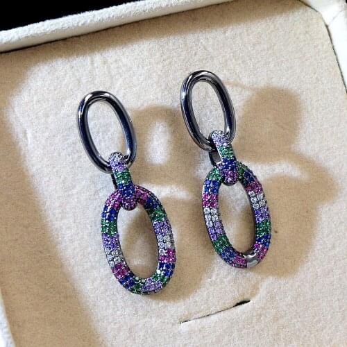 CINDY XIANG Cubic Zirconia Circle Stud Earrings for Women Luxury Fashion Bridal Wedding Earrings Shining 3 Colors Available