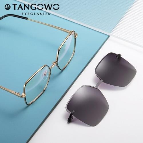 TANGOWO Vintage Magnetic Clip-on Polarized Sunglasses Women Metal Frame Anti-Blue Light Myopia Eyeglass Glasses Frame 95815