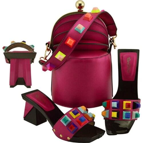 8cm thick heel 2018 African Women Shoes And Bag Set With nigeria bag and shoe set Italian Shoes Matching Bag For wedding MD011