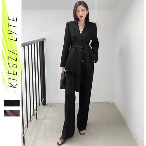 Women Elegant 2 Piece Set Casual Black Blazer Jacket Long Pants Sets Female 2021 Autumn New British Style Ladies Suit