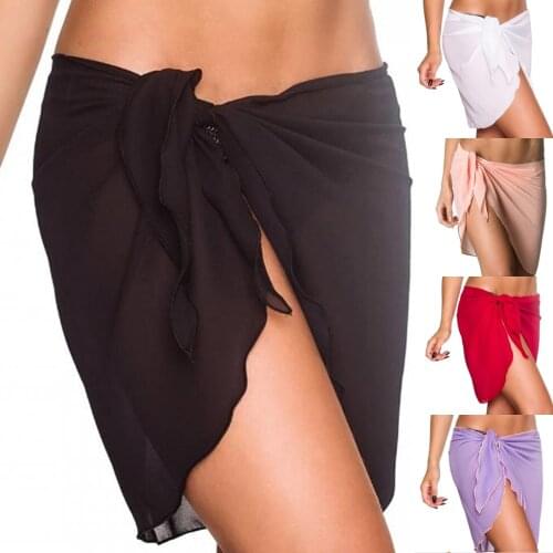 2020 Women Beach Bikini Cover Up Solid Color Pareo Chiffon Wrap Skirt Sarong Scarf Beachwear Bathing Suit Beachwear Swimsuits