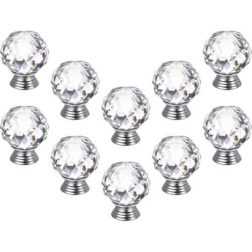 10 Pcs Crystal Glass Cabinet Knobs 30mm Diamond Shape Drawer Kitchen Cabinets Dresser Cupboard Wardrobe Pulls Handles