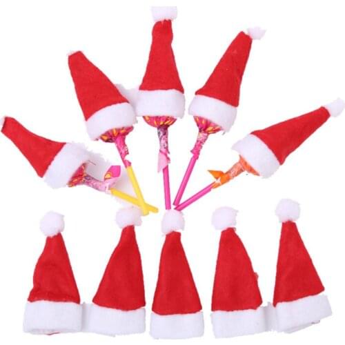 10 Pcs/lot Mini Christmas Hat Santa Claus Hat Xmas Lollipop Hat Mini Wedding Gift Creative Caps Christmas Tree Ornament Decor
