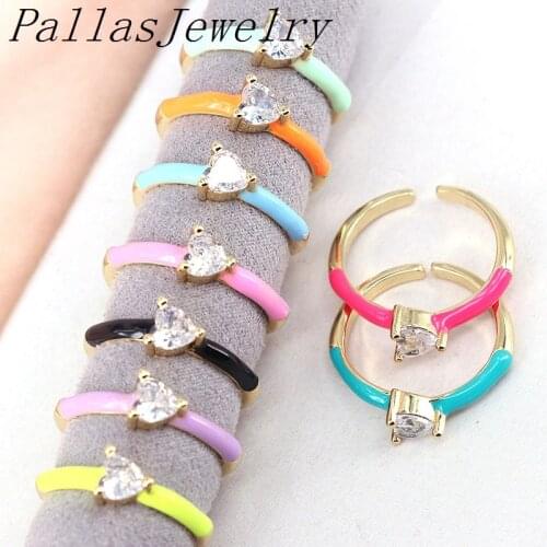 10Pcs New arrival gold plated micro pave cz ring, Zircon Crystal party ring Mix color Enamel Fashion jewelry rings