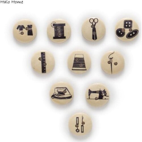 15mm white/natural 50pcs 2 Hole Mix Sewing printing Round Wood Buttons Decor Sewing Cloth Scrapbooking Home Clothing