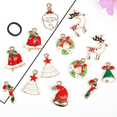 5pcs Santa Claus/Snowman/Deer/Elk Metal Alloy Charm Pendant Hanging Xmas Tree Ornaments Christmas Decoration For Home