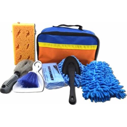 7pcs/set Car Cleaning Tools Car Wash Kit Interior Exterior Cleaning Sponge Brush Towel Bag