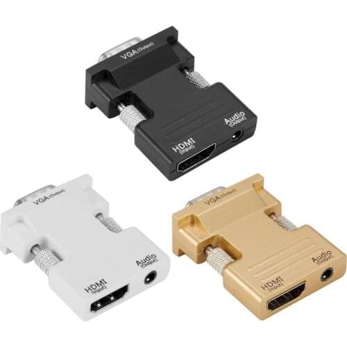 HDMI-compatible Female to VGA Male Converter Adapter With Audio Cable Support 1080P Signal Output for Computer Set-top Box