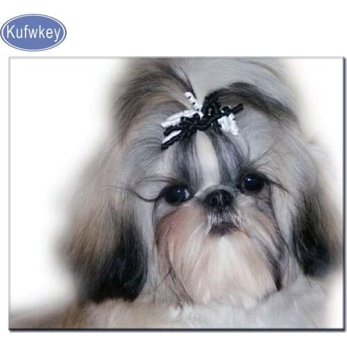 KUFWKEY 5D Diy Daimond Painting "Shih Tzu dog" 3D Diamond Painting Full beadwork pictures of Rhinestone Diamant Embroidery sale