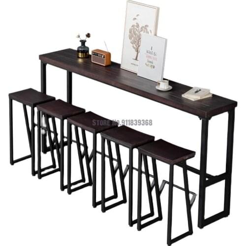 Solid Wood Bar Table Retro Long Balcony Against The Wall Dj Bar Milk Tea Shop Bar Table Iron High Foot Table And Chair Combinati