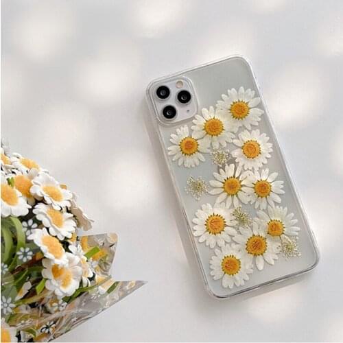 INS Real Dried Flower Phone Case for iPhone 11 12 Pro Max 7 8 Plus X XS XR SE2 12 Mini Case Floral Soft Transparent TPU Cover